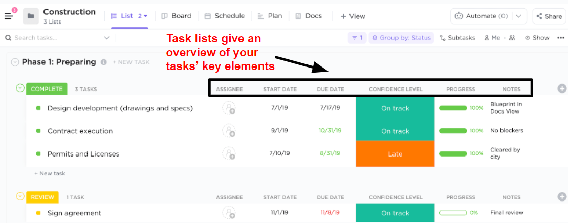 ClickUp Construction Schedule Template