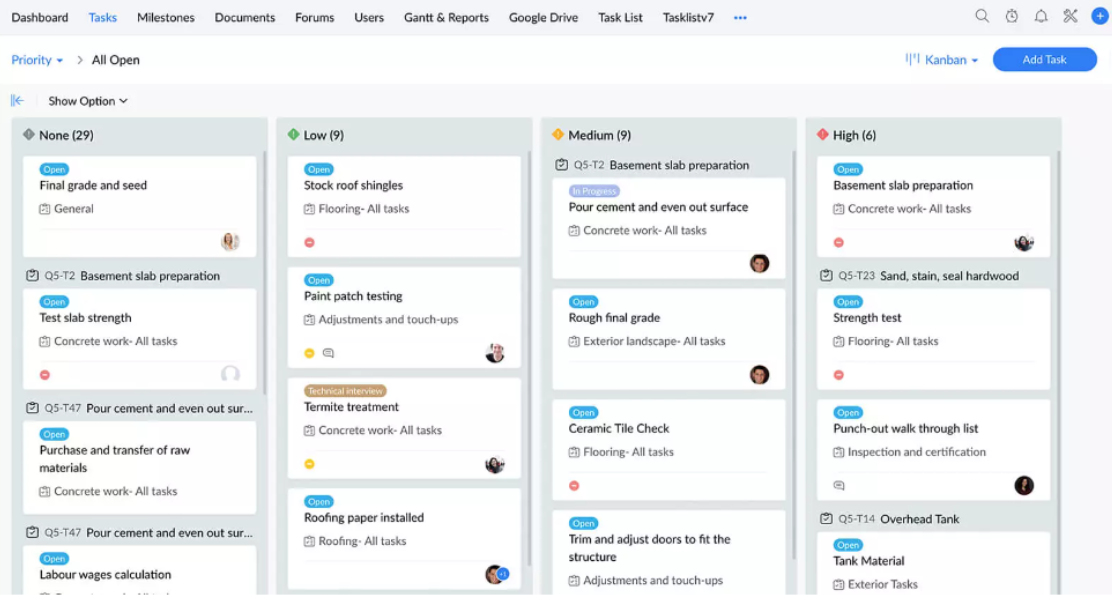 Zoho Projects Kanban Project View