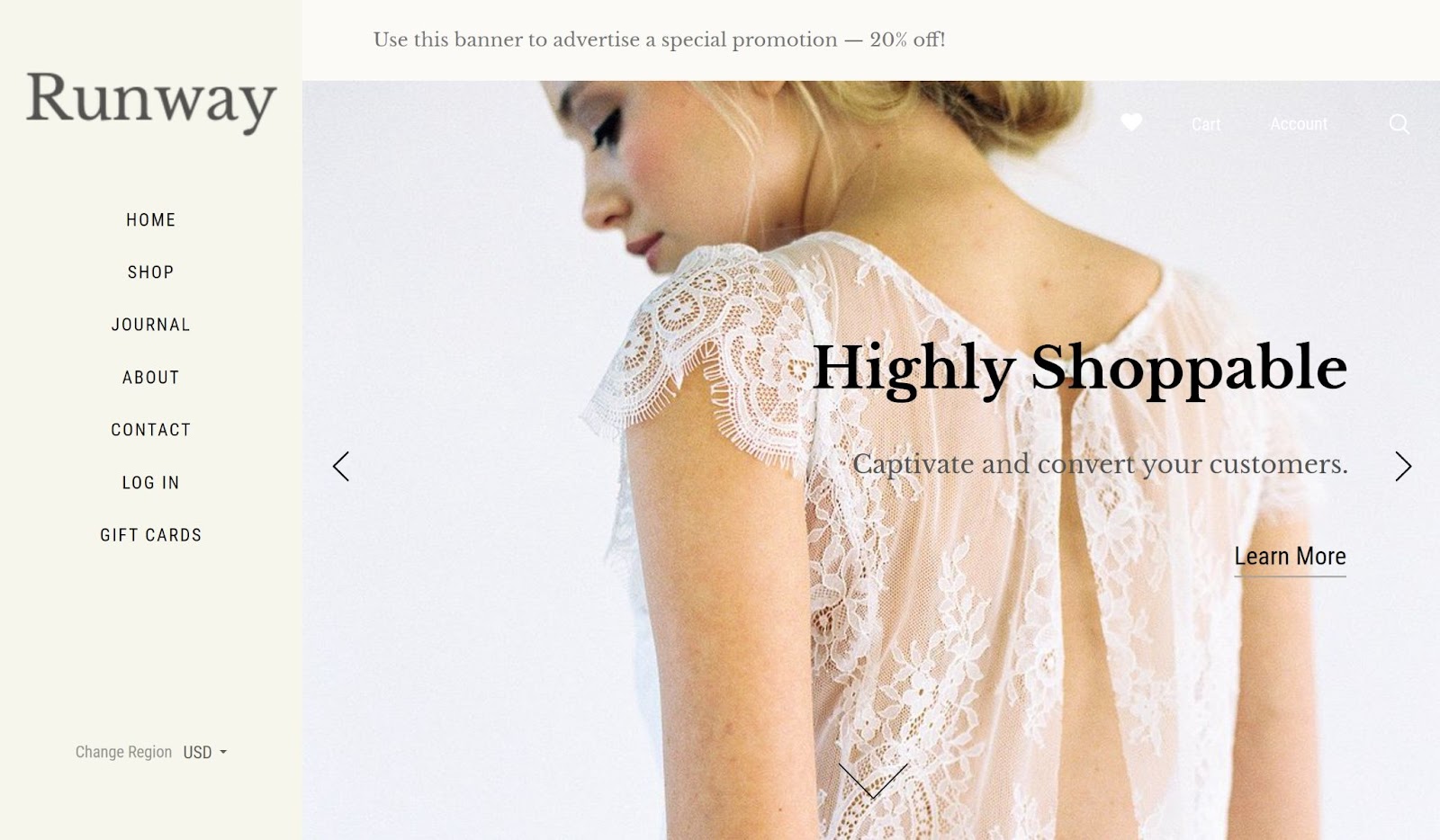 BigCommerce Runway Warm theme.