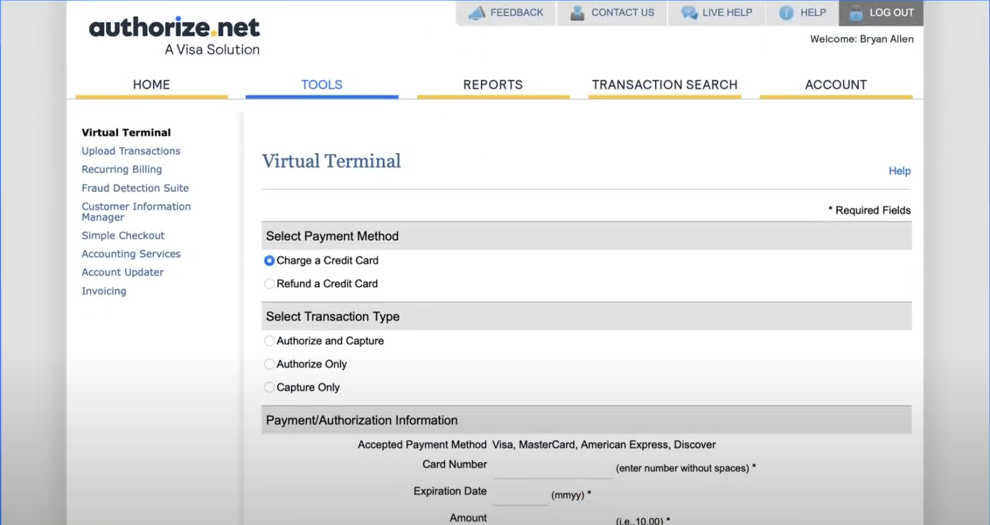 Authorize.net’s virtual terminal