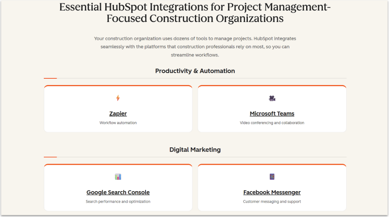 HubSpot construction features.