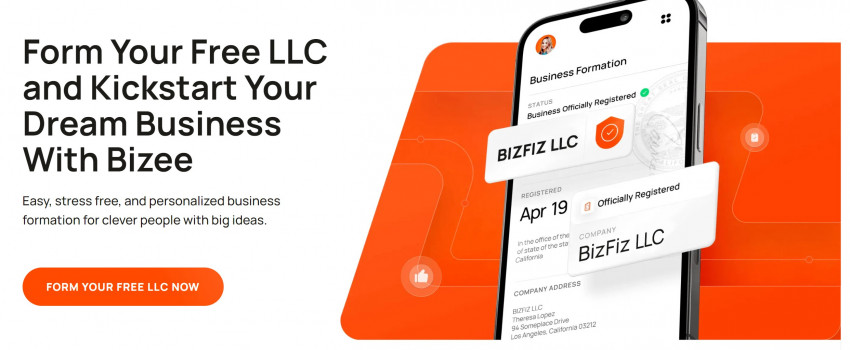 Screenshot of Bizee's LLC formation services