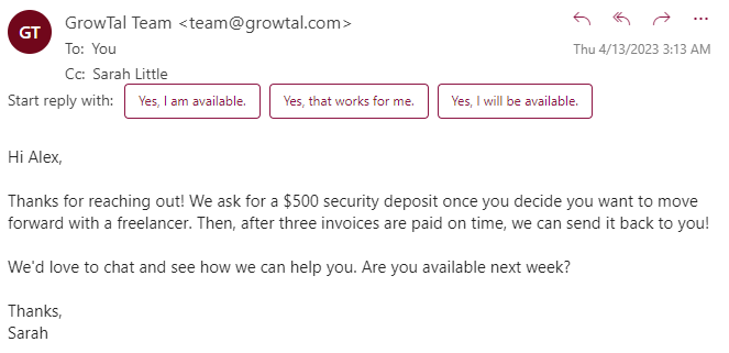 GrowTal email support