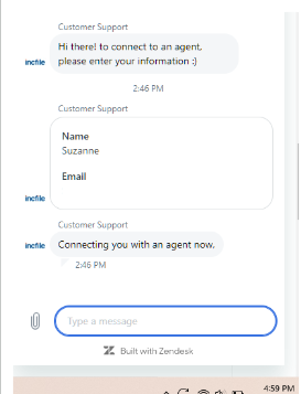 Incfile's online support chat interface