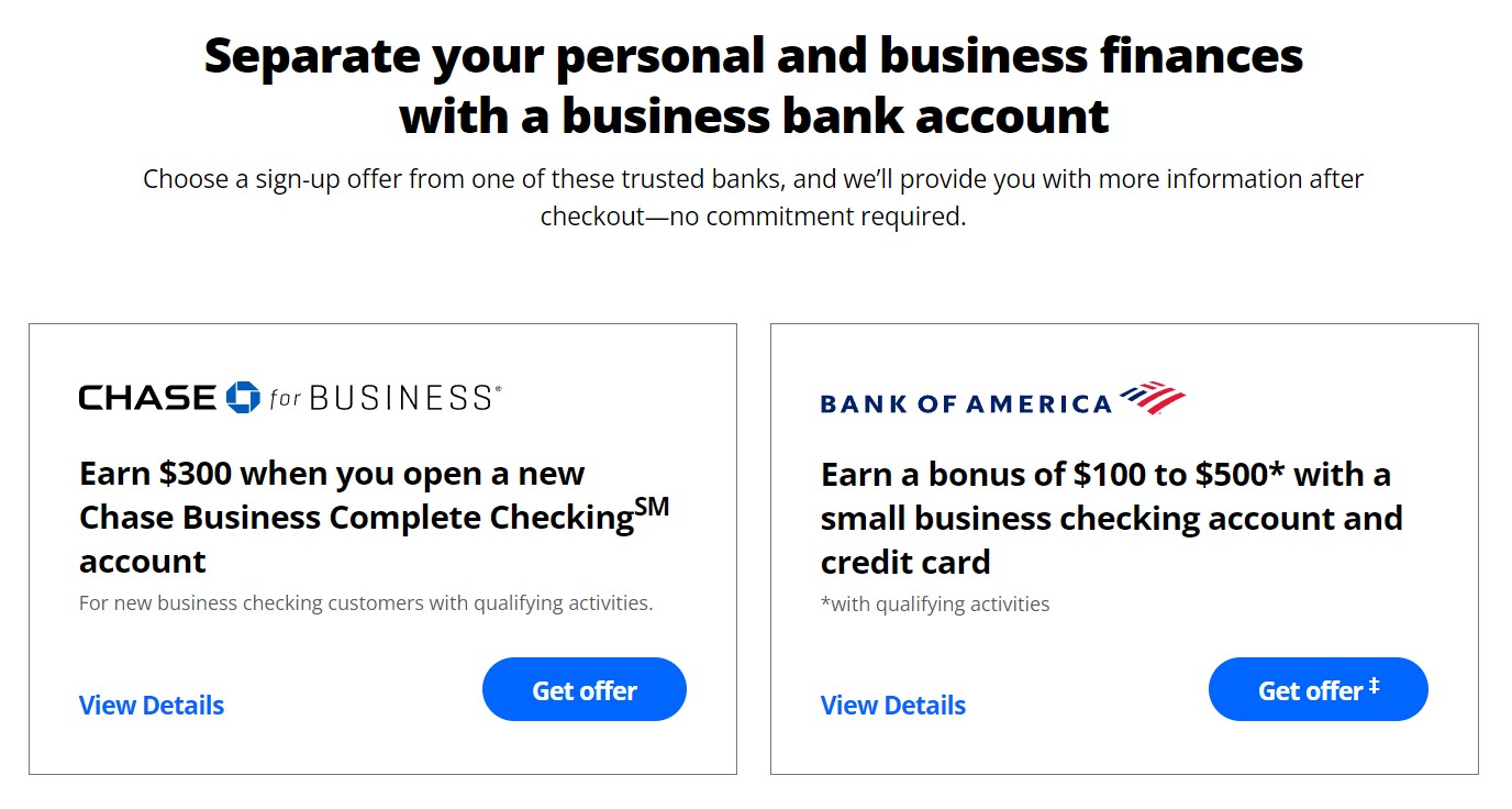LegalZoom's business bank account offers