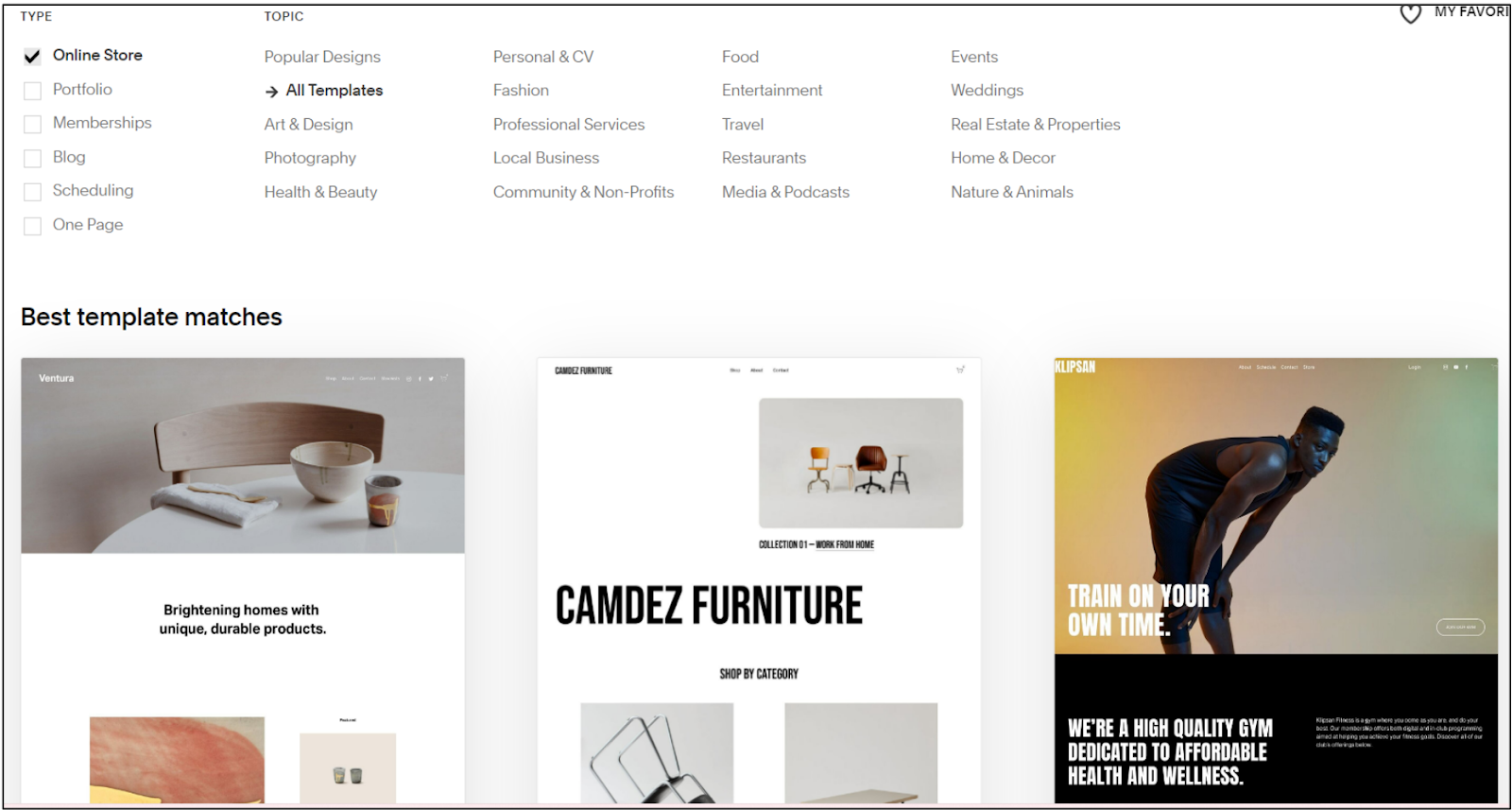 Square Online template gallery