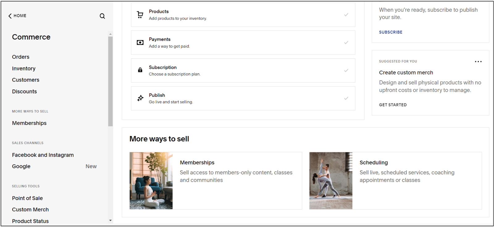 Squarespace Commerce section