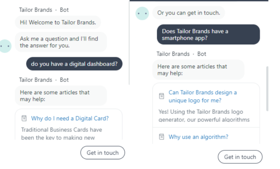 Tailor Brands LLC chatbot support