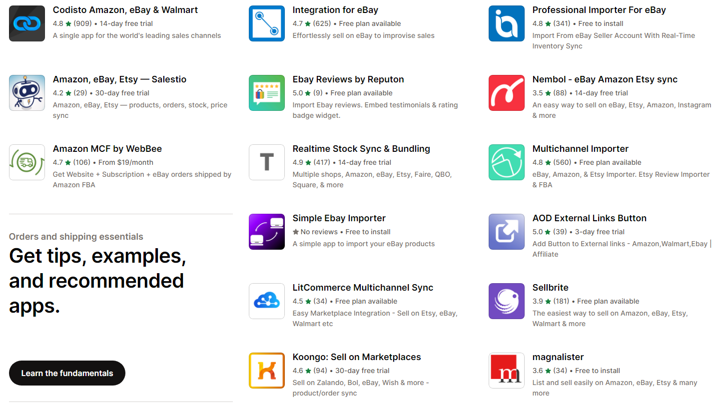 Shopify's eBay apps