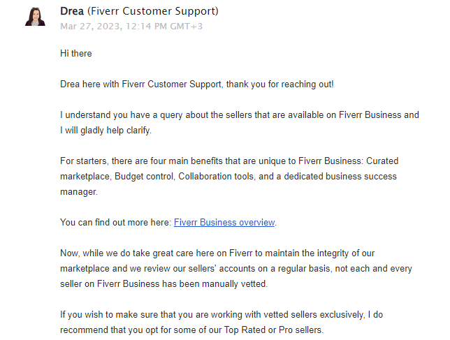 Fiverr Business support ticket