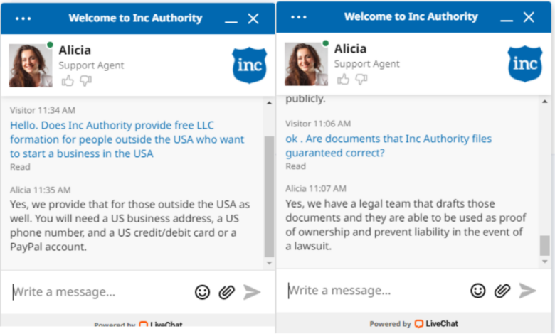 Inc Authority Live Chat Support