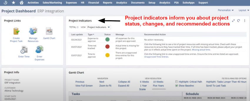 NetSuite Project Dashboard