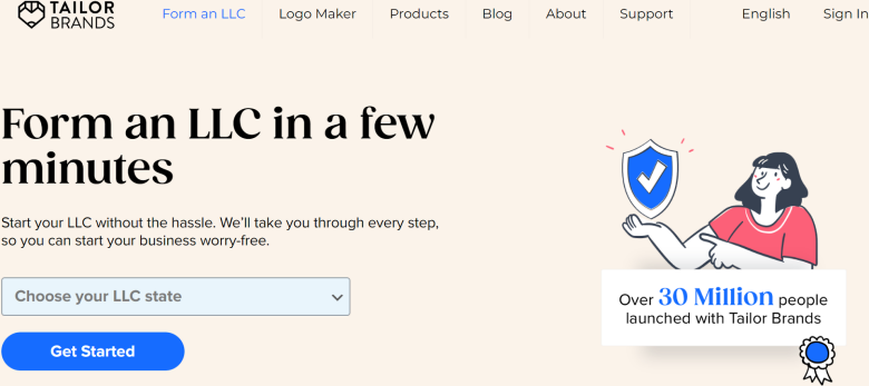 Tailor Brands LLC Formation Page