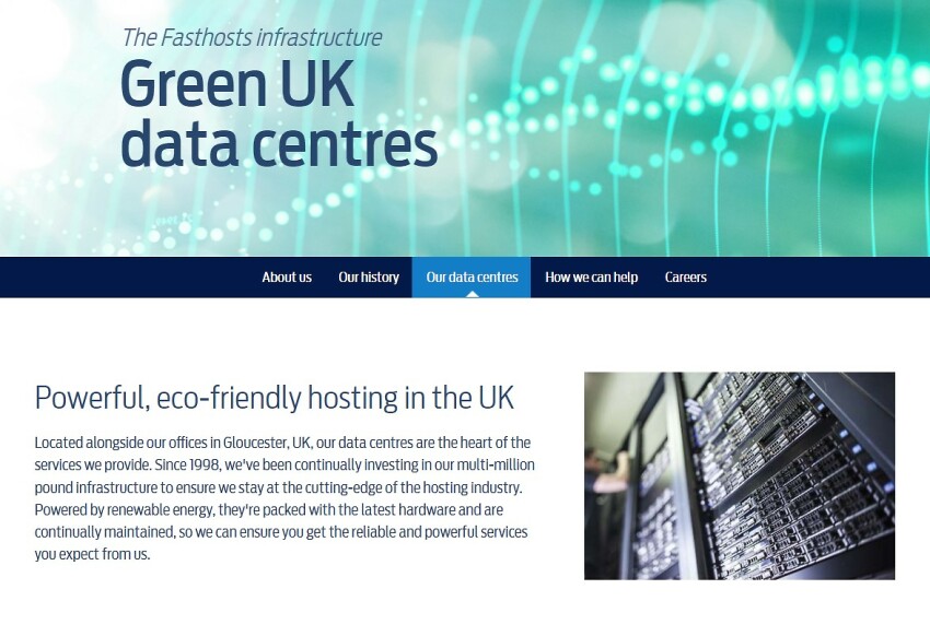Fasthosts' "Our Data Centres" landing page