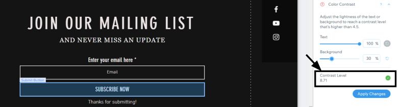 Adjusting color contrast on Wix