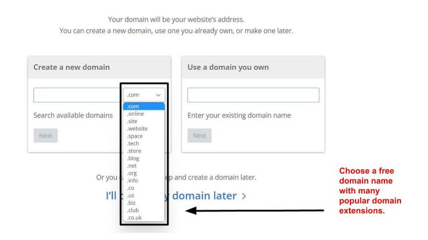 Bluehosts free domain name domain extension options.