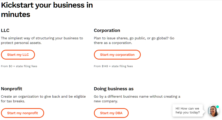 LegalZoom options for business formation services