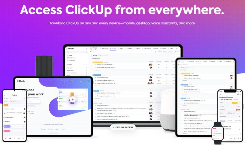 ClickUp mobile app on different devices