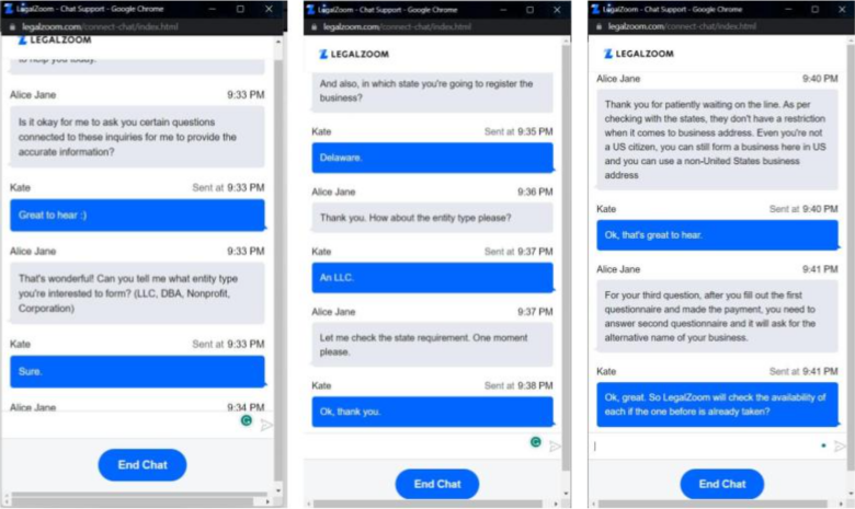 LegalZoom Live Chat Support