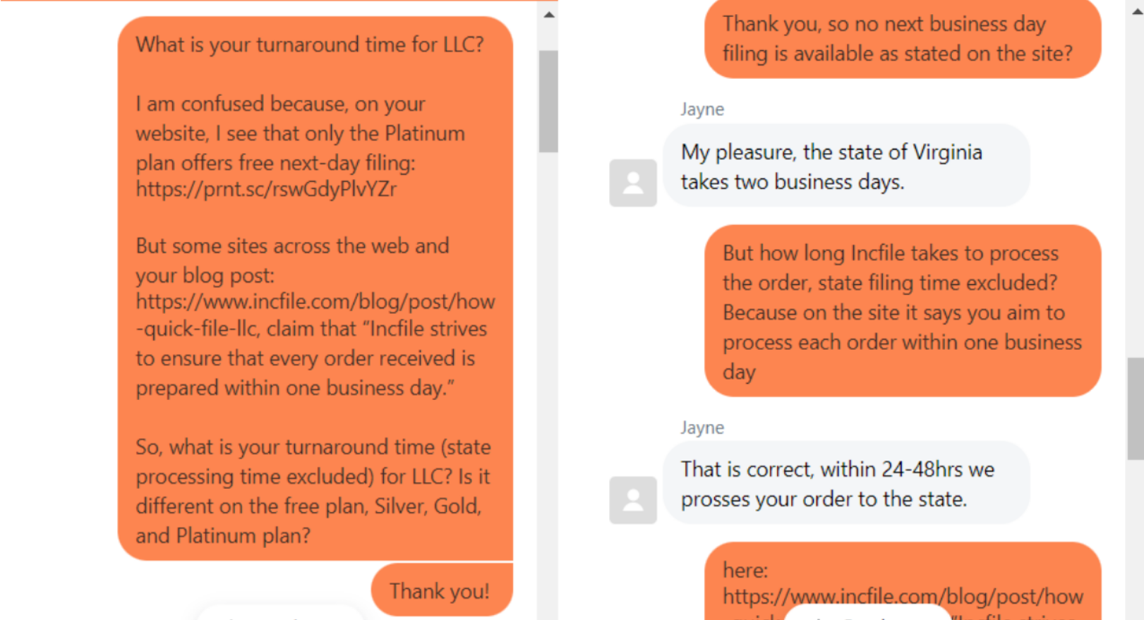 Bizee's live chat support conversation