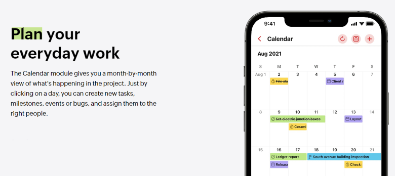 Zoho Projects mobile app Calendar view