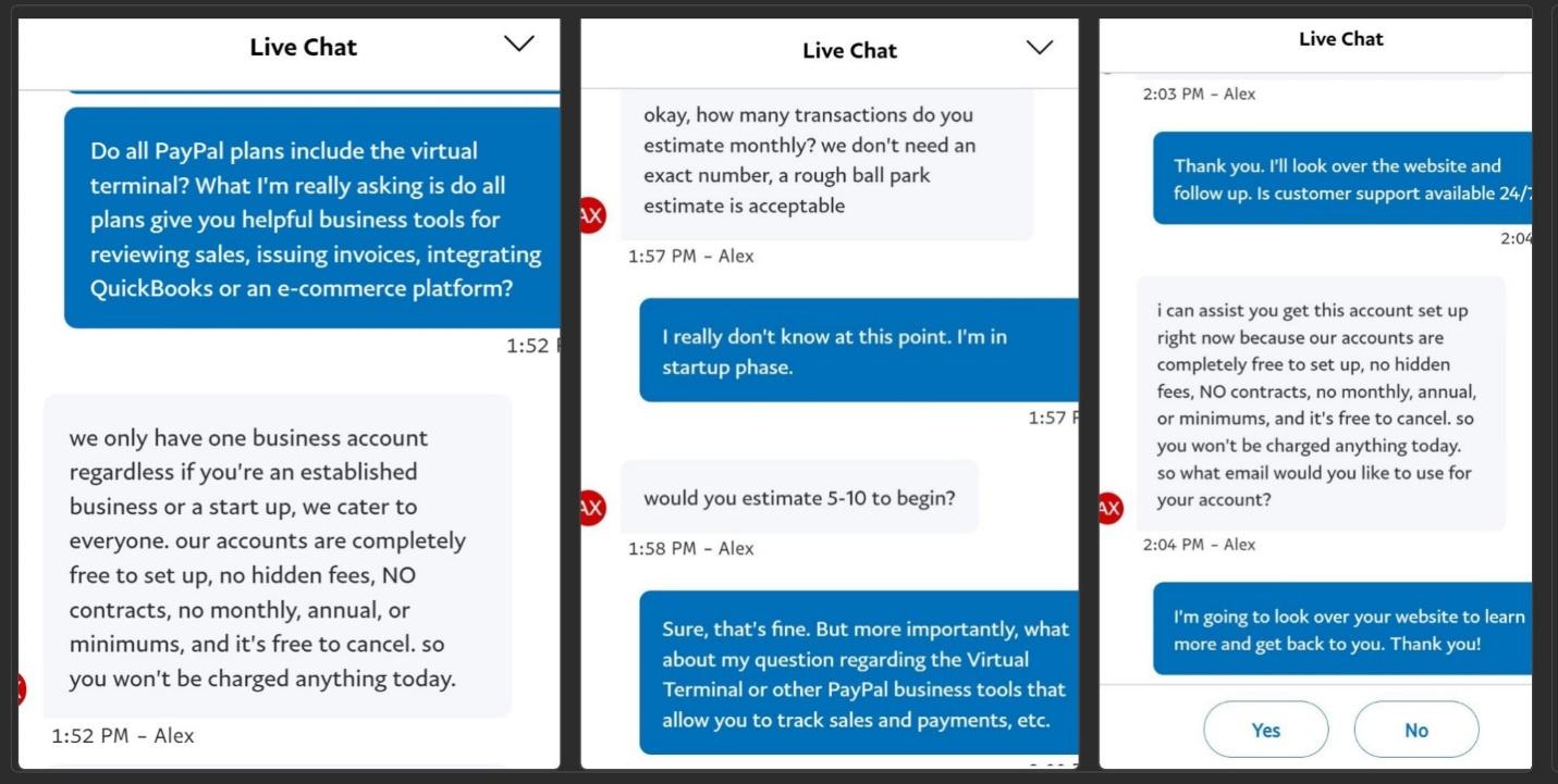 PayPal live chat support