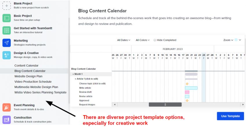 TeamGantt Project Templates