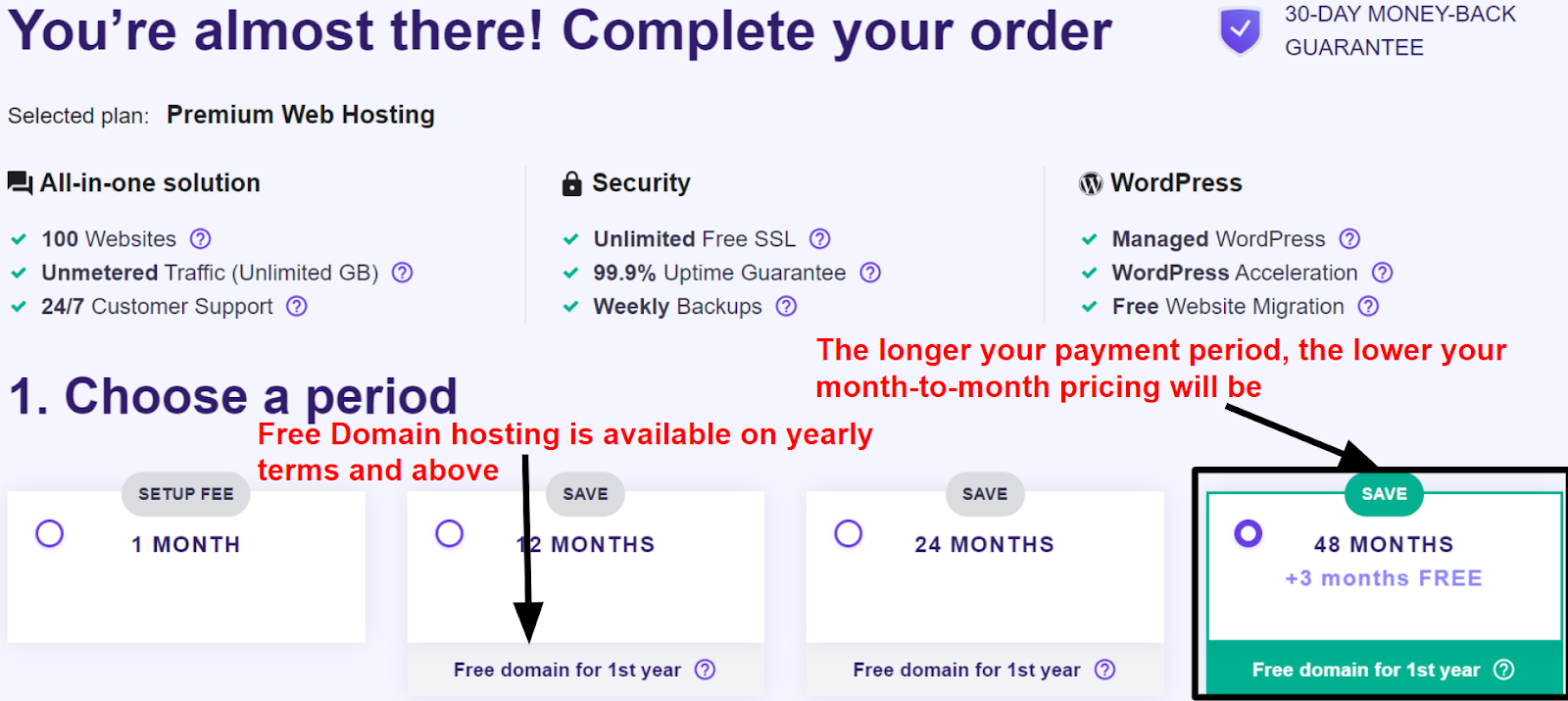Hostinger payment period page
