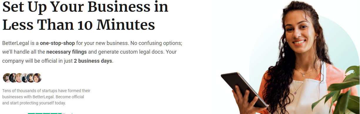 Screenshot of BetterLegal's 10-minute setup offer on its website