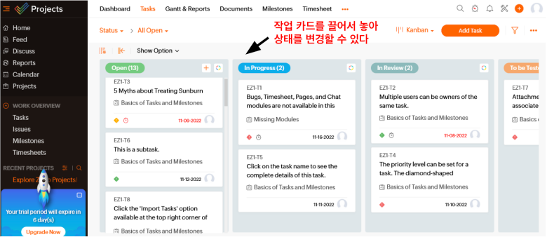 Zoho Projects Kanban Task View