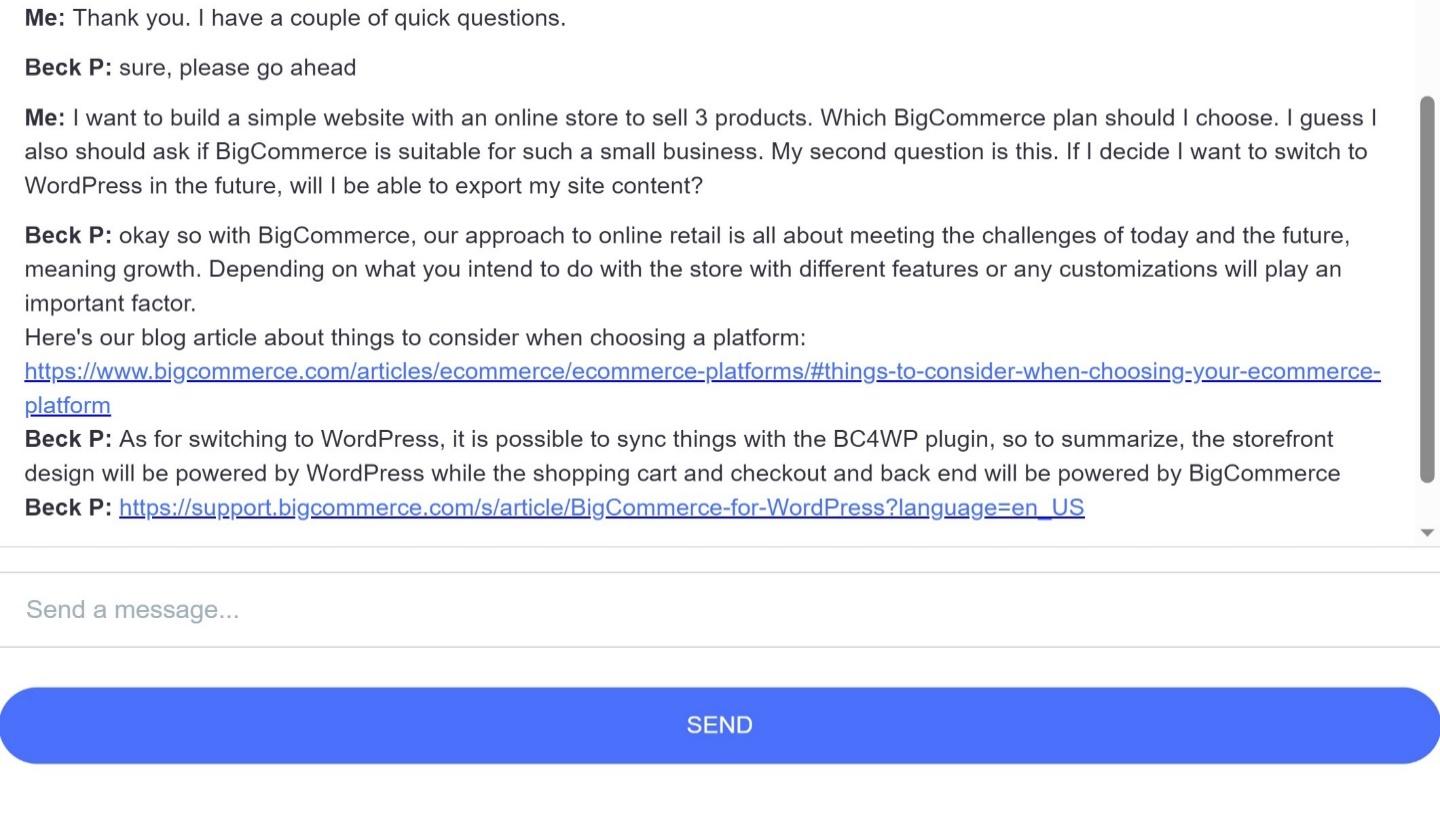BigCommerce customer support live chat