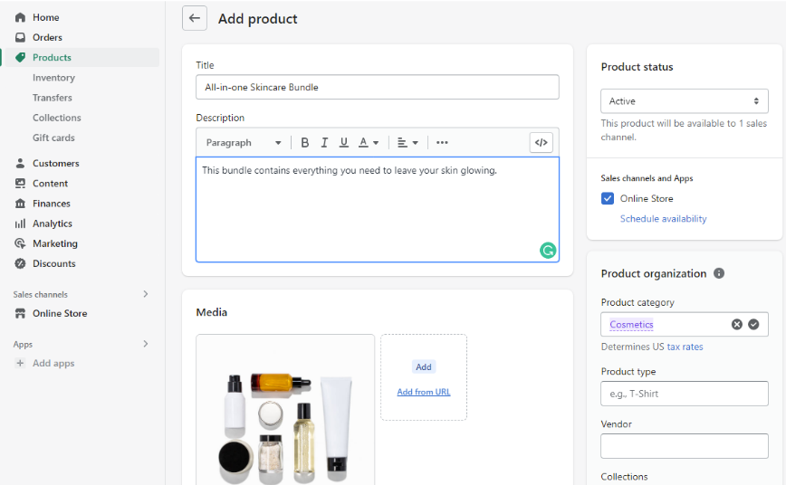 shopify add product page
