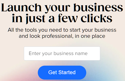 Tailor Brands homepage, with business name text field to get started