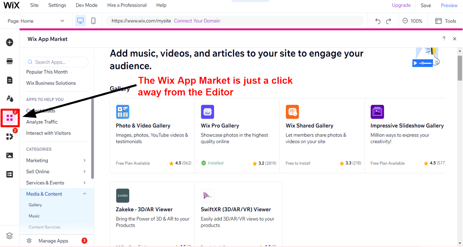 Wix App Market Media & Content apps