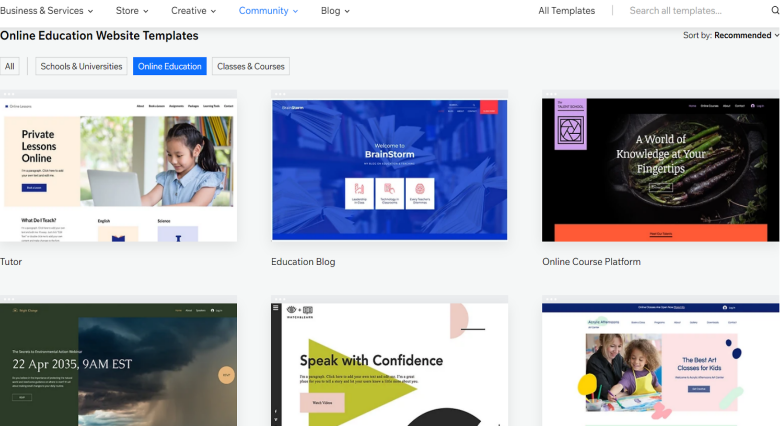 Wix online education template gallery