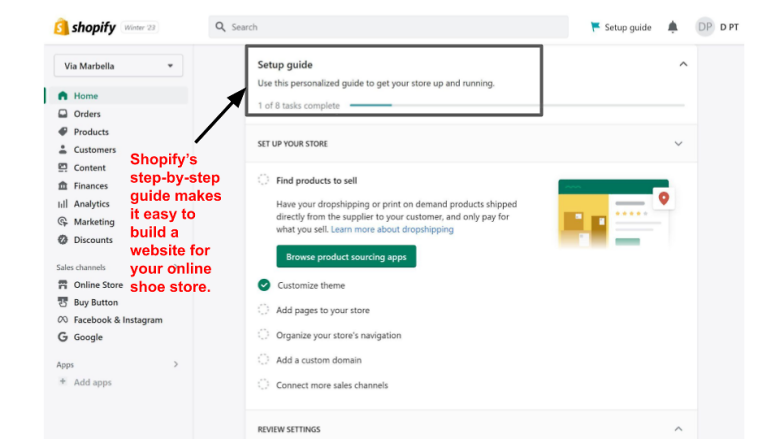 Shopify's shoe store setup guide.