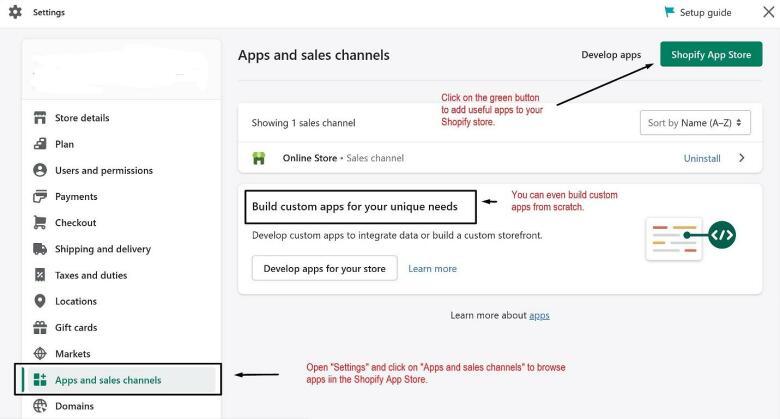 How to access the Shopify app store.