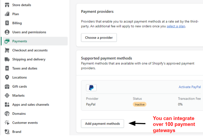 Shopify Payment Settings