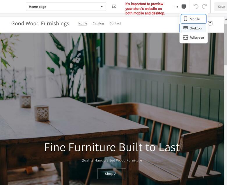 Shopify furniture store example home page.
