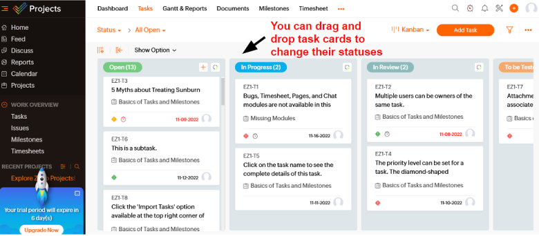 Zoho Projects Kanban Task View