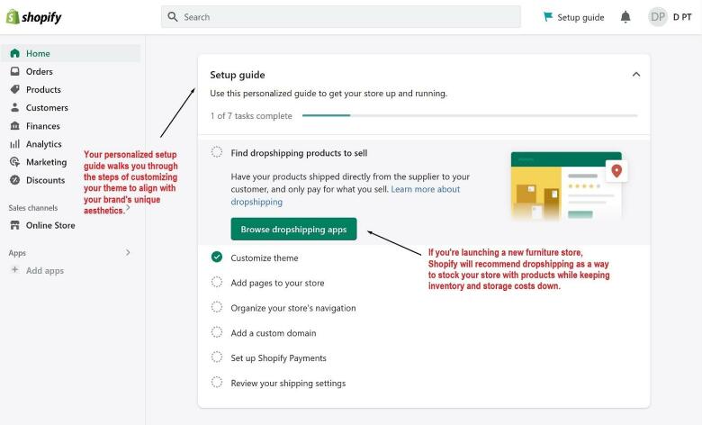 Shopify personalized furniture store setup guide.