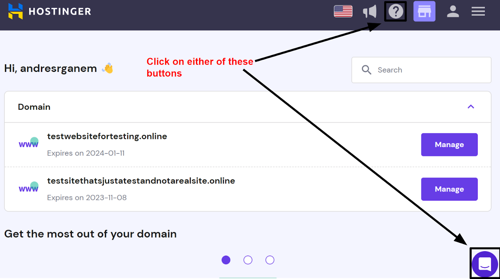 Hostinger support center options