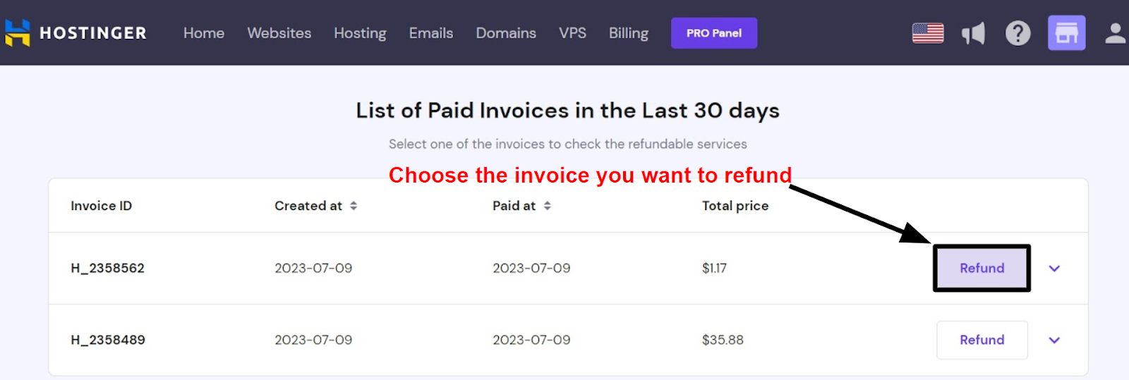 Hostinger Refund Page