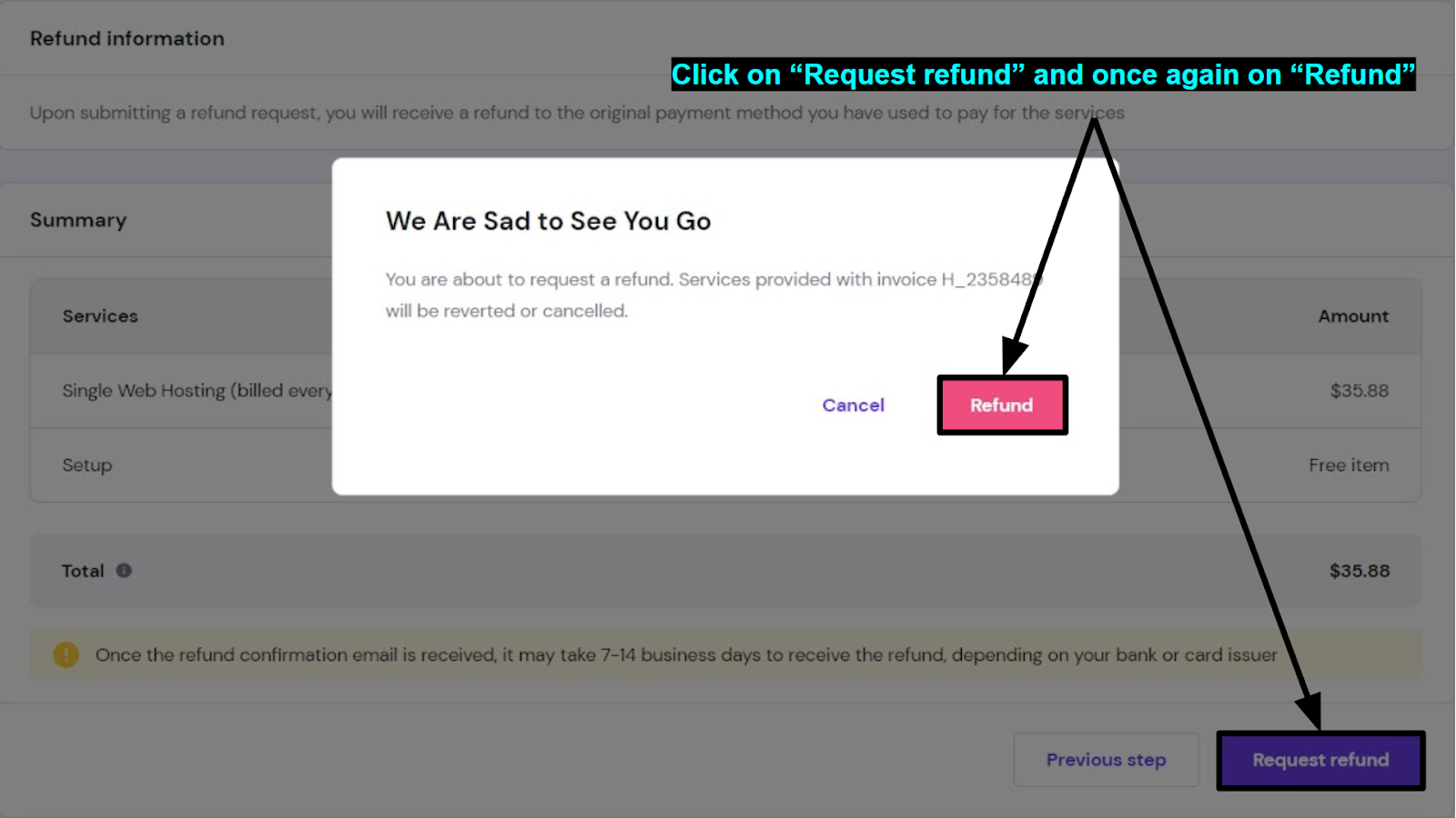 Hostinger final refund popup