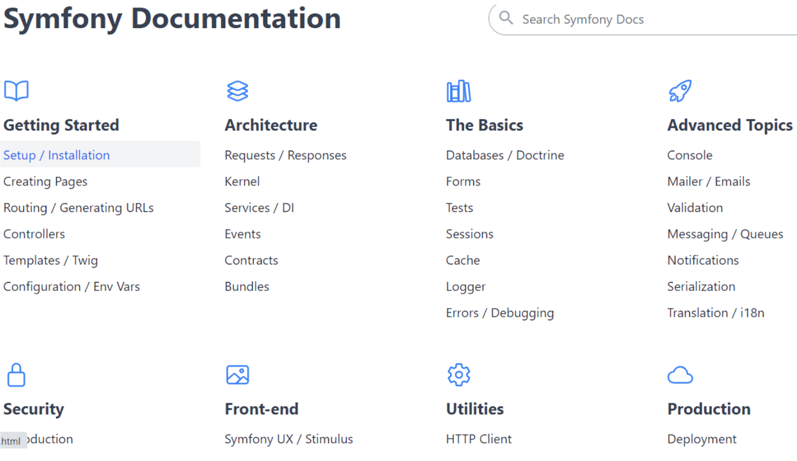 Symfony open-source website builder documentation page