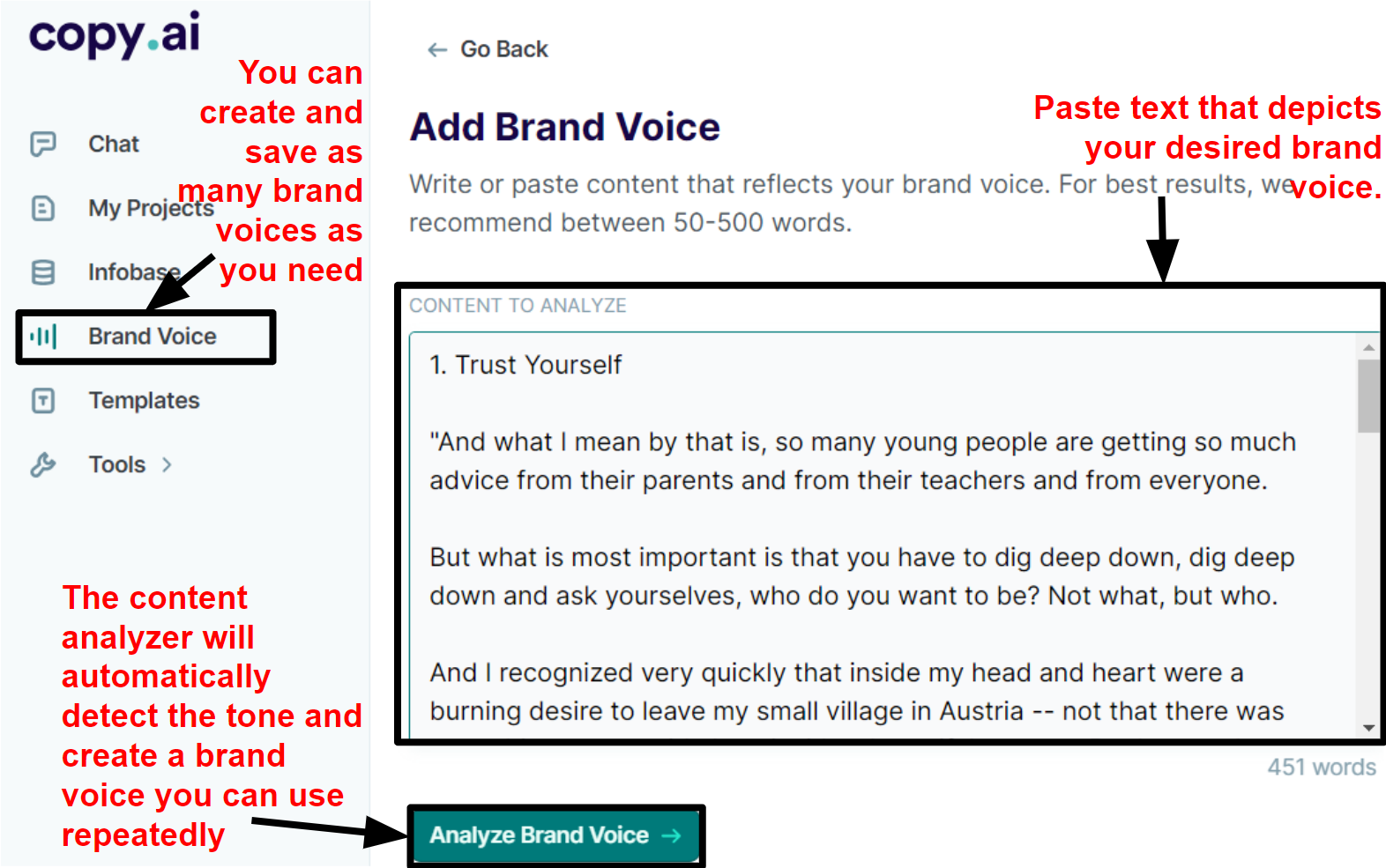 Copy.ai brand voice feature