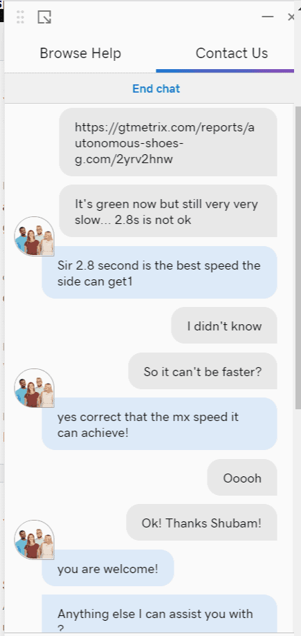 Godaddy chat screenshot