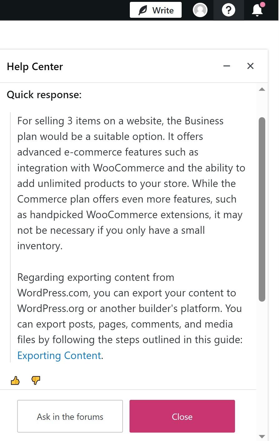 WordPress.com quick support answer.