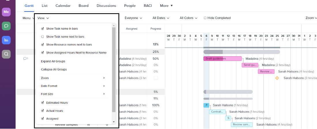 detail of teamgantt's gantt view