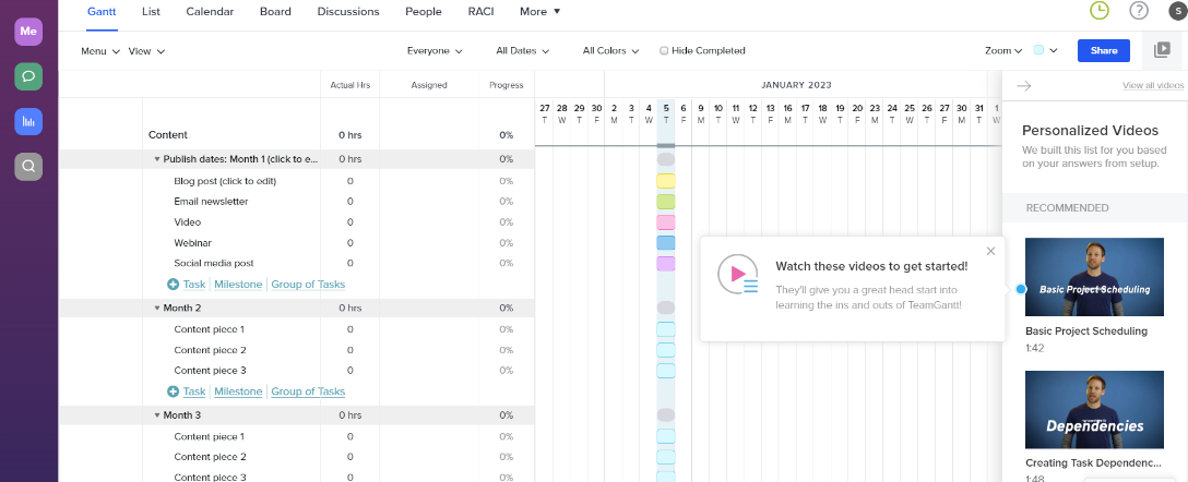 an example of TeamGantt's interface in action